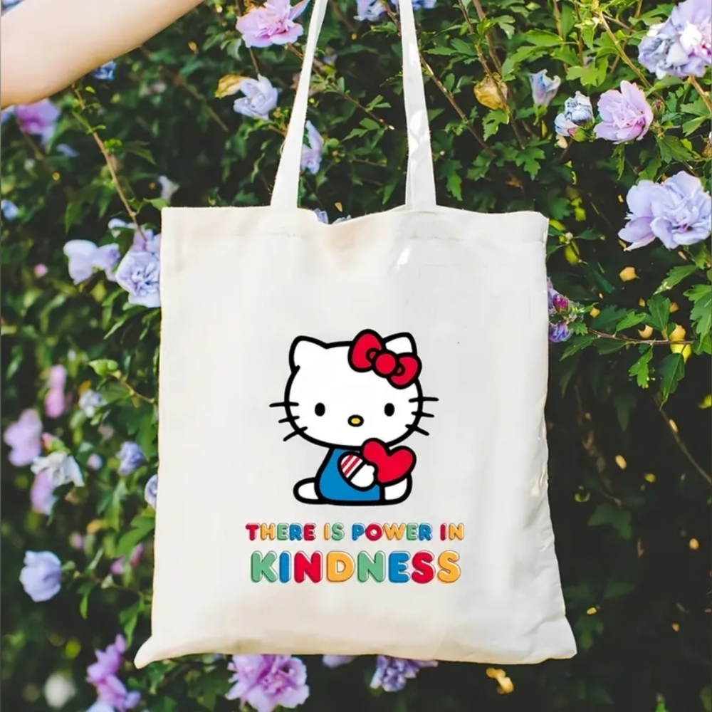 🦋3/$25 Hello Kitty canvas tote bag "There is power in kindness"